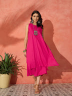 InWeave Fuchsia Short Kurta Palazzo Set | Grocsy