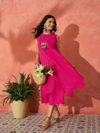 InWeave Fuchsia Short Kurta Palazzo Set | Grocsy