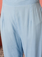 InWeave Pastel Blue Solid V Neck Kurta Pant Set | Grocsy