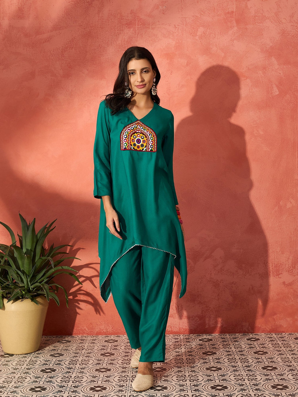 InWeave Teal Triangle Patch Kurta Set | Grocsy