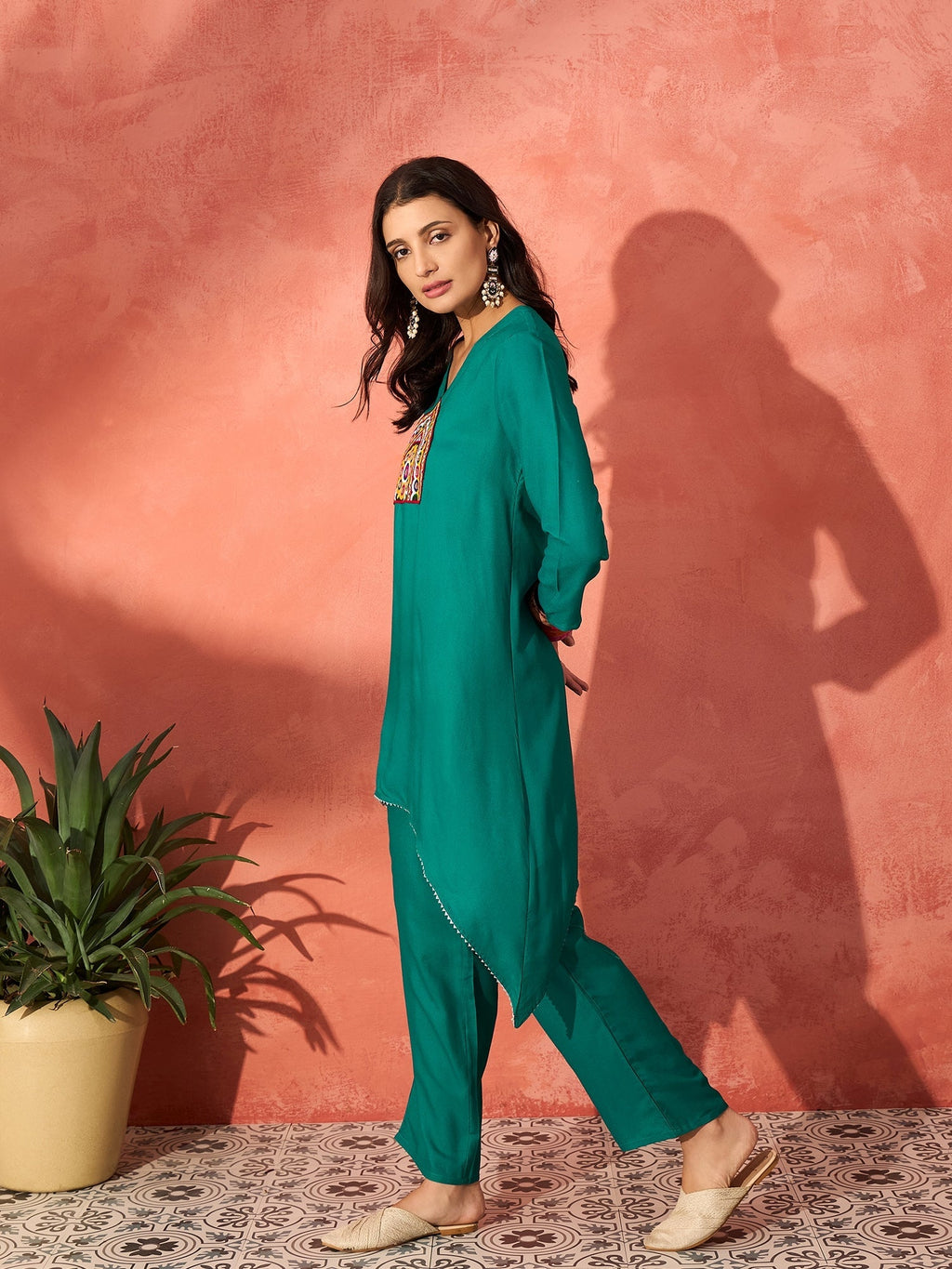 InWeave Teal Triangle Patch Kurta Set | Grocsy