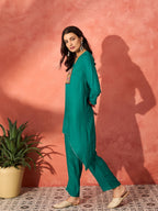 InWeave Teal Triangle Patch Kurta Set | Grocsy