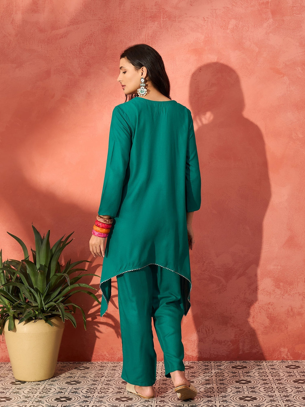 InWeave Teal Triangle Patch Kurta Set | Grocsy