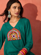 InWeave Teal Triangle Patch Kurta Set | Grocsy