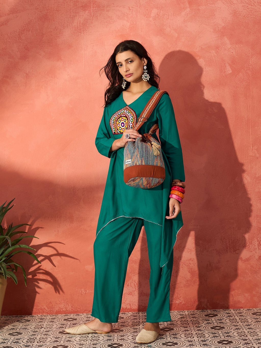 InWeave Teal Triangle Patch Kurta Set | Grocsy