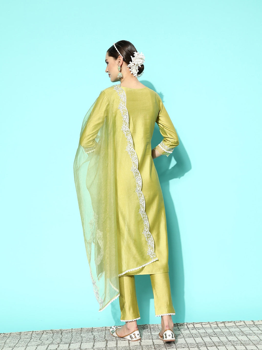 Sangria Women Floral Embroidered Regular Sequinned Kurta with Trousers & With Dupatta | Grocsy