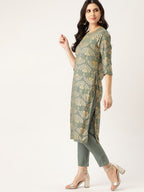 All About You Women Grey & Golden Ethnic Motifs Print Kurta with Trousers | Grocsy