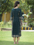 Juniper Green Rayon Festive Wear Printed Flared Kurta | Grocsy