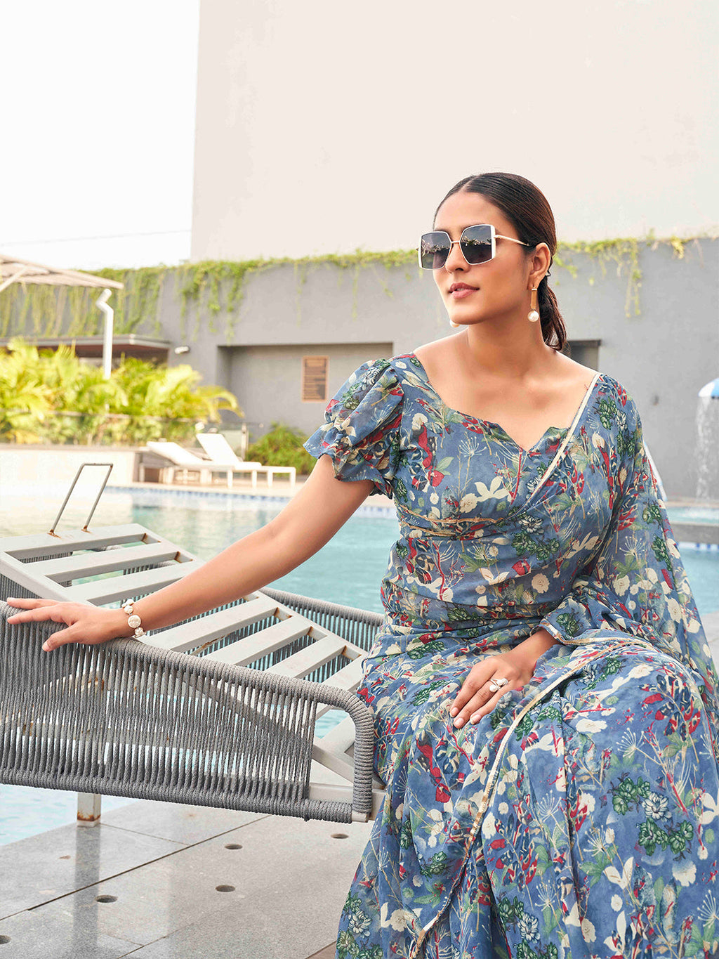 Tikhi Imli Floral printed ruffled saree | Grocsy