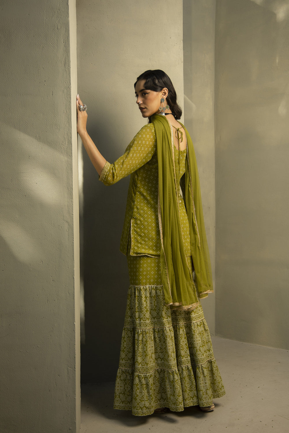 Juniper Green Georgette Festive Embroidered Printed Straight Skd For Women | Grocsy