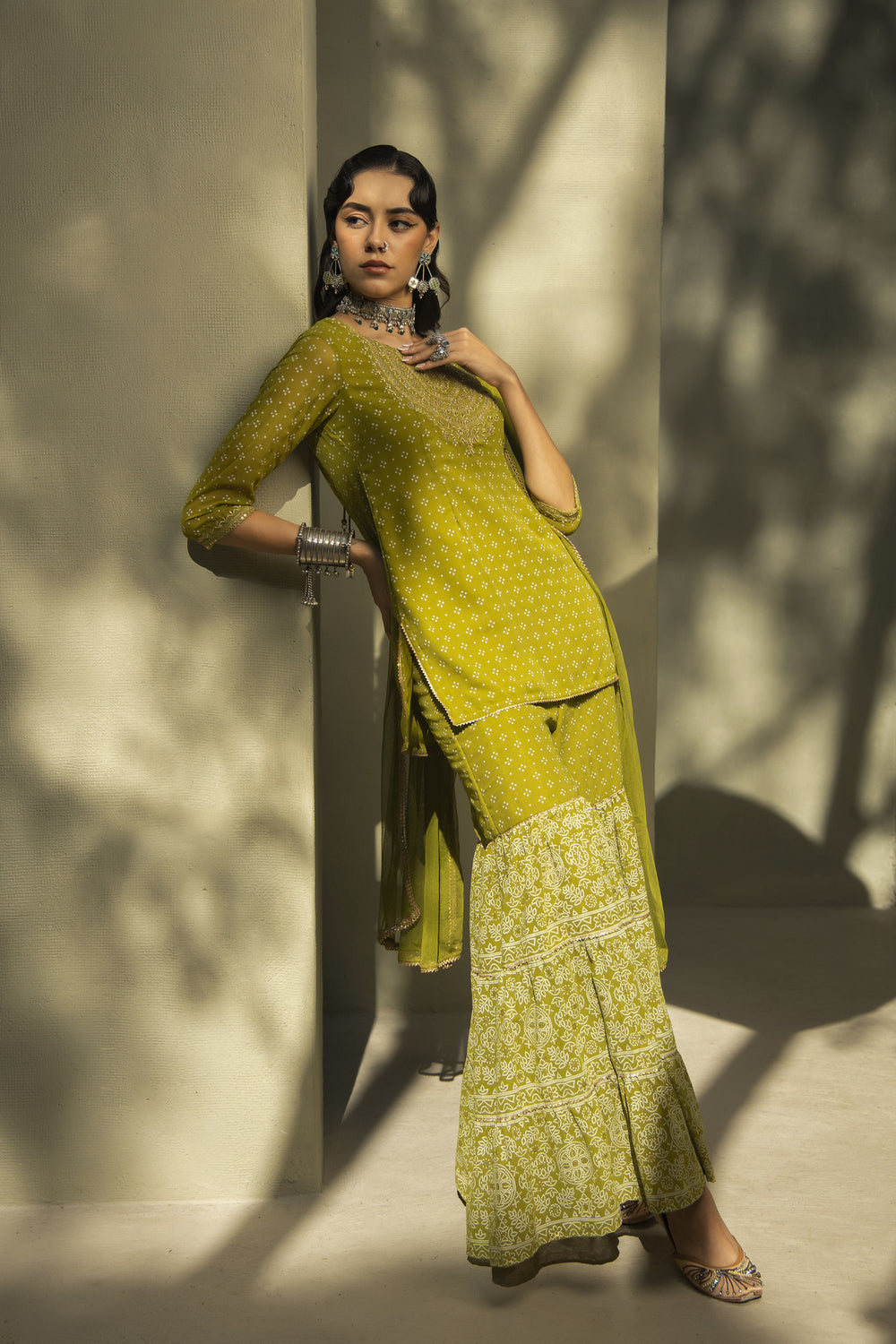 Juniper Green Georgette Festive Embroidered Printed Straight Skd For Women | Grocsy