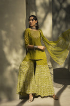 Juniper Green Georgette Festive Embroidered Printed Straight Skd For Women | Grocsy