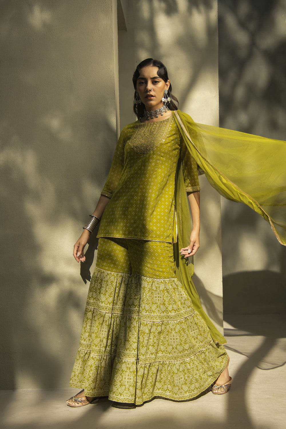 Juniper Green Georgette Festive Embroidered Printed Straight Skd For Women | Grocsy