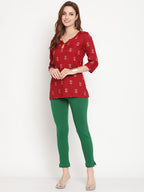 TAG 7 Pack of 2 Green & Mustard Yellow Ankle-Length Leggings | Grocsy