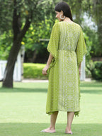 Indian Clothing Juniper Green Georgette Festive Bandhej Printed Straight Kaftan For Women | Grocsy