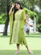 Indian Clothing Juniper Green Georgette Festive Bandhej Printed Straight Kaftan For Women | Grocsy