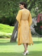 Juniper Mustard Georgette Festive Bandhej Printed Straight Kaftan For Women | Grocsy