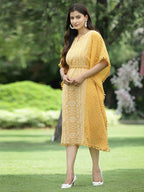 Juniper Mustard Georgette Festive Bandhej Printed Straight Kaftan For Women | Grocsy