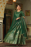 Juniper Green Santoon Slub Festive Foil Printed Straight Lehnga Choli Set For Women | Grocsy