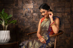 Vardha Sapphire Blue Golden Zari Kanjeevaram Silk Saree | Grocsy
