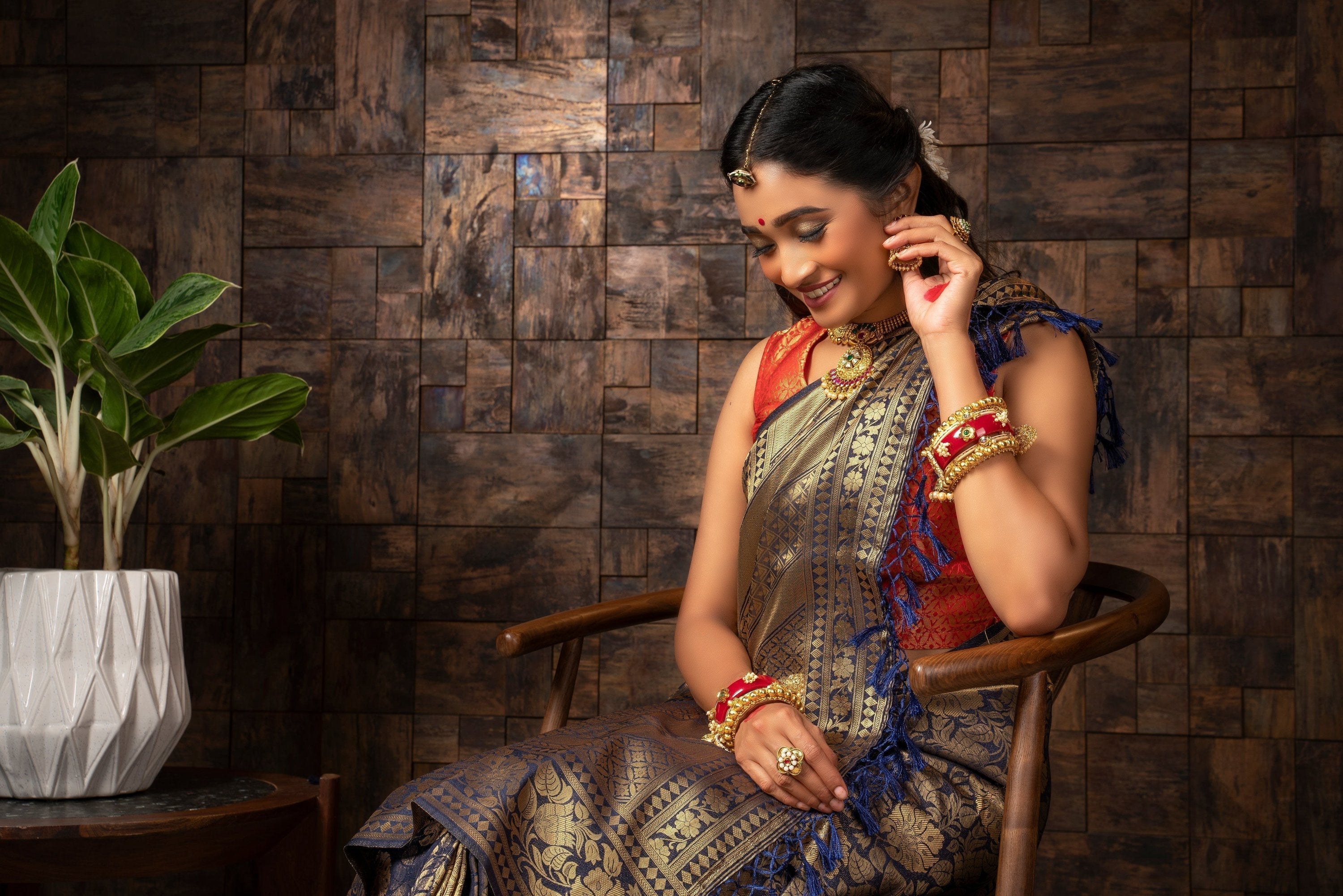 Vardha Sapphire Blue Golden Zari Kanjeevaram Silk Saree | Grocsy