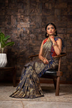 Vardha Sapphire Blue Golden Zari Kanjeevaram Silk Saree | Grocsy