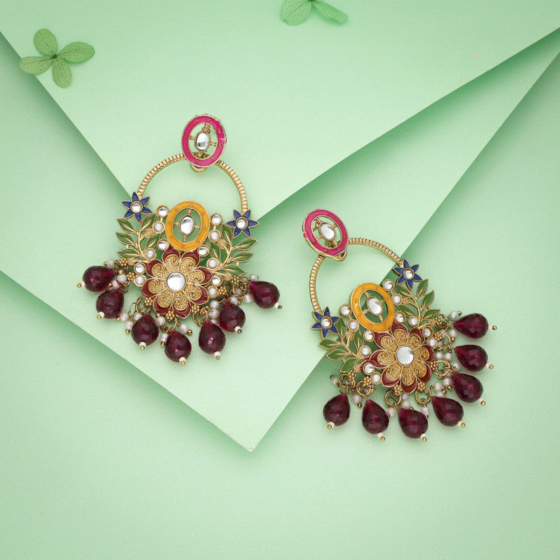 Tehzeeb Creations Pink Beads Multi Colour Earrings | Grocsy