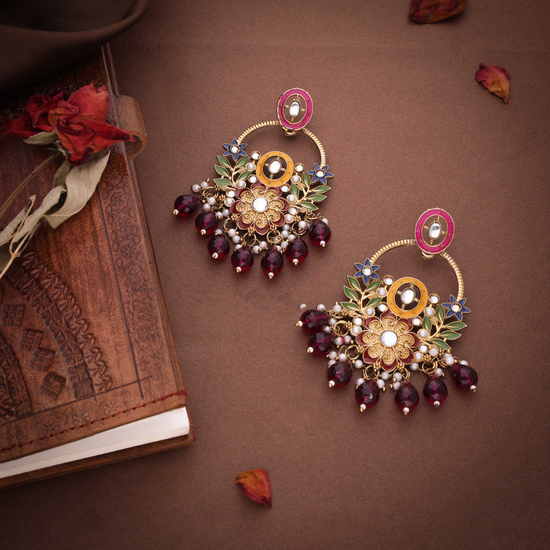 Tehzeeb Creations Pink Beads Multi Colour Earrings | Grocsy