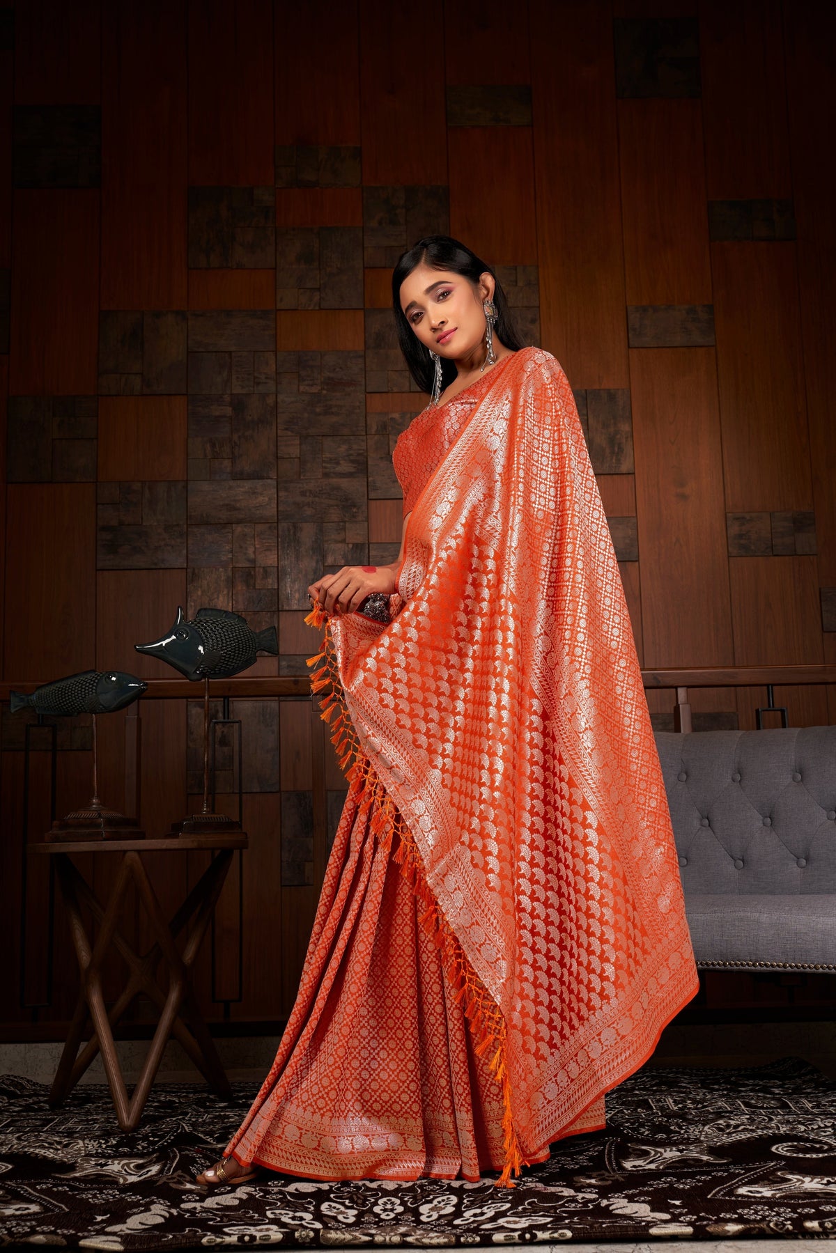 Vardha Candy Red Silver Zari Kanjeevaram Silk Saree | Grocsy