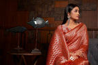 Vardha Candy Red Silver Zari Kanjeevaram Silk Saree | Grocsy