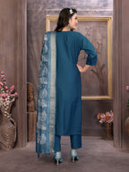 Vedant Vastram Kurta Pant set with Dupatta having Beautiful Hand work (Khatli Work) - Dark Peacock | Grocsy