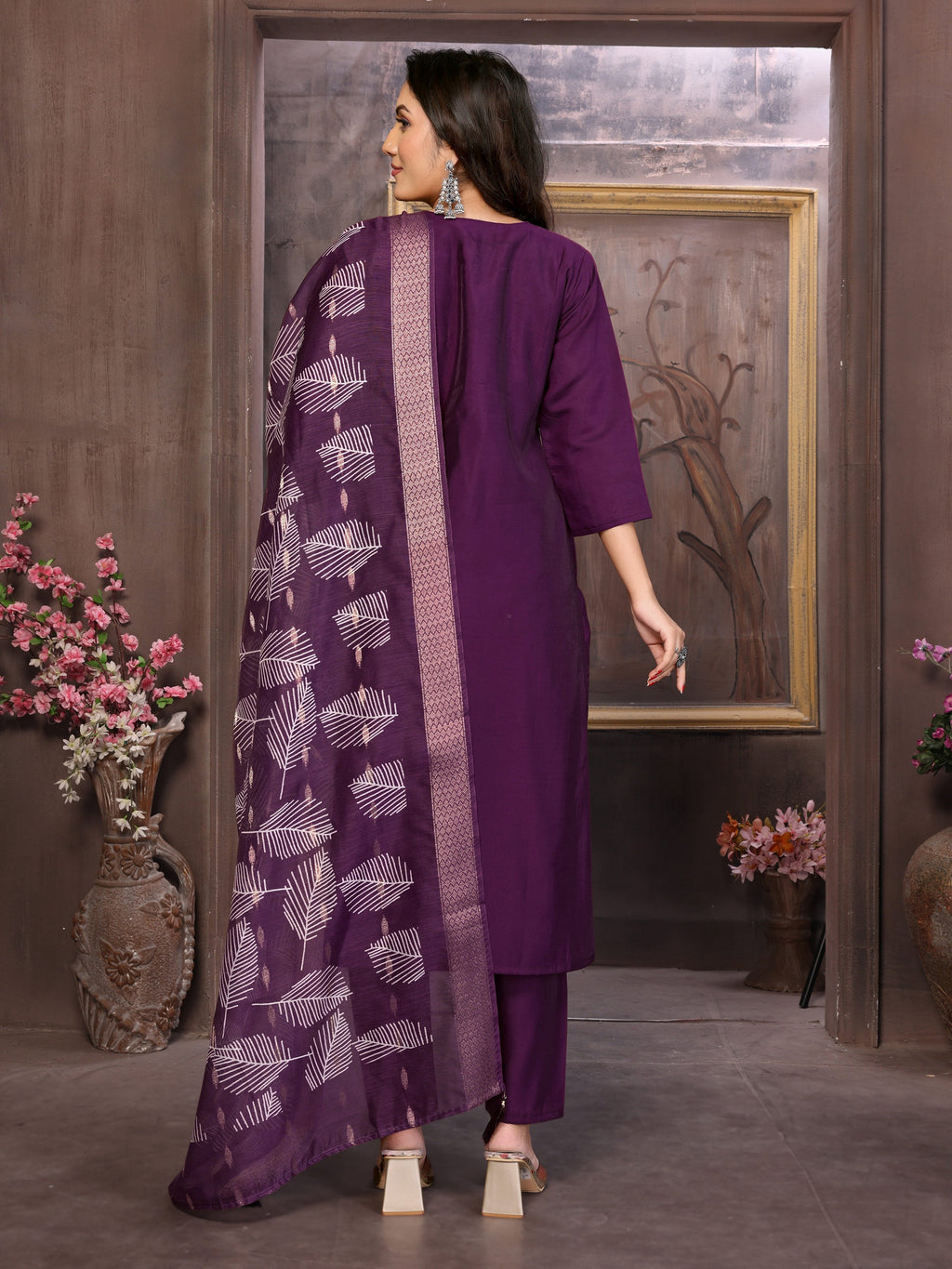 Vedant Vastram Kurta Pant set with Dupatta having Beautiful Hand work (Khatli Work) - Wine | Grocsy