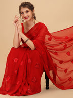 Sangria Red Sequinned Pure Georgette Saree | Grocsy