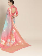 Saree Mall Pink & Blue Floral Dyed Banarasi Saree | Grocsy