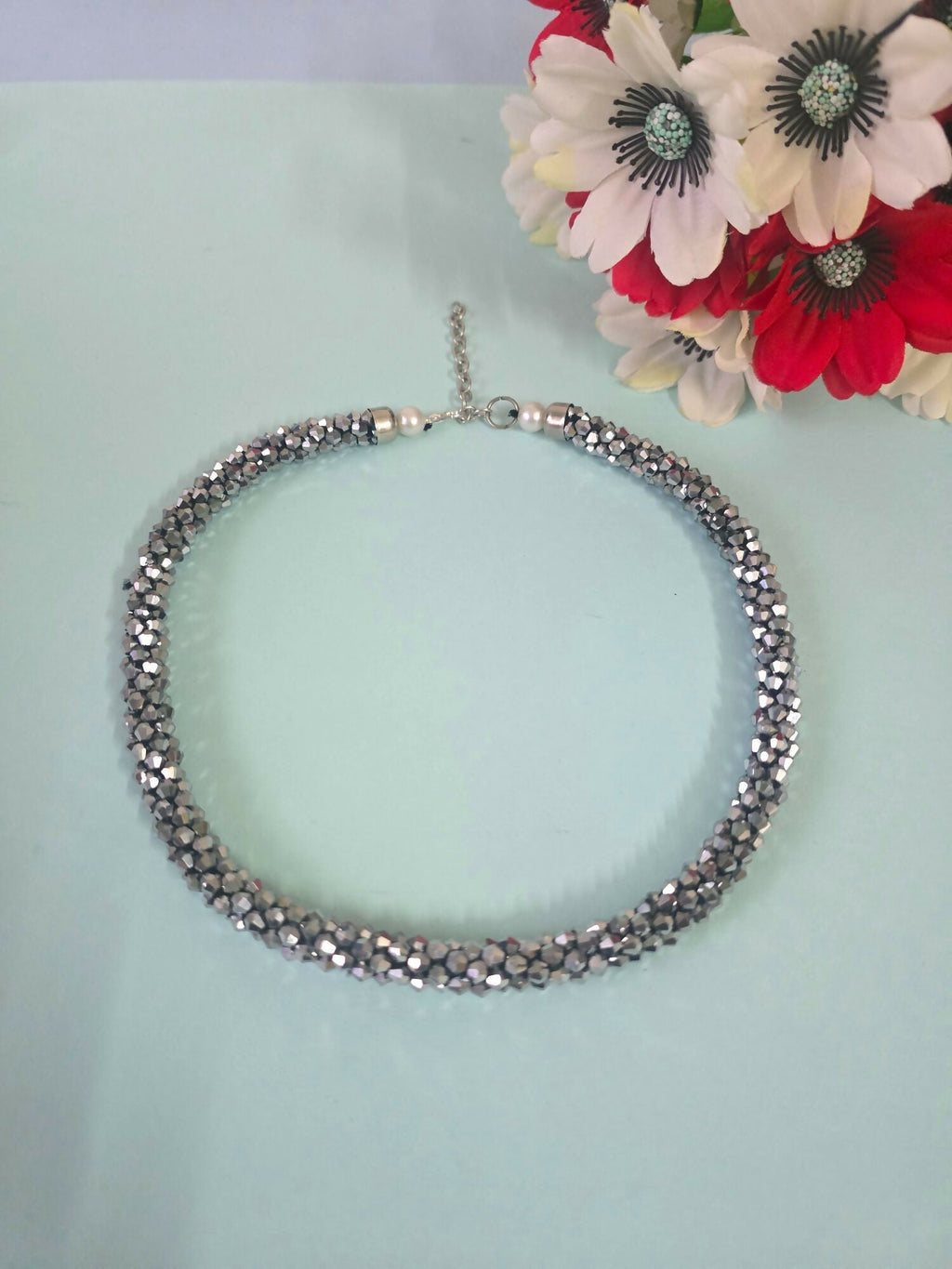 Inhanns Noor-E-Jalwa – Handmade Crystal Bead Necklace -Adjustable - Titanium | Grocsy