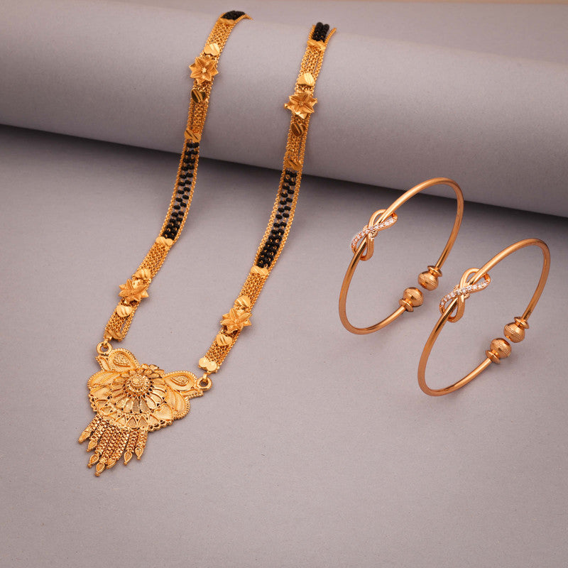 Tehzeeb Creations Gold-Polished Mangalsutra With Pair Of Bangle | Grocsy