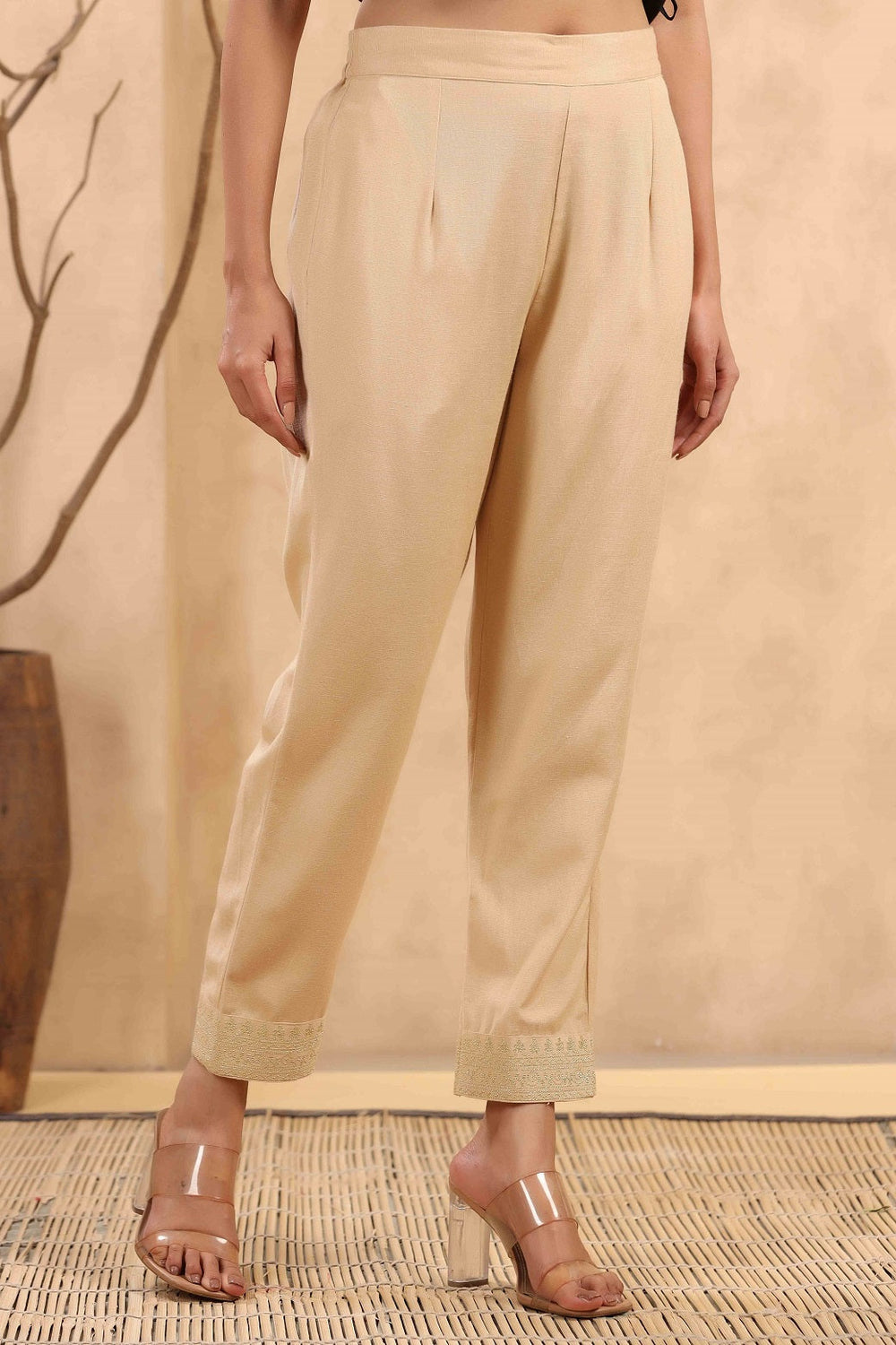 Juniper Gold Rayon Casual Wear Solid Straight Pants | Grocsy