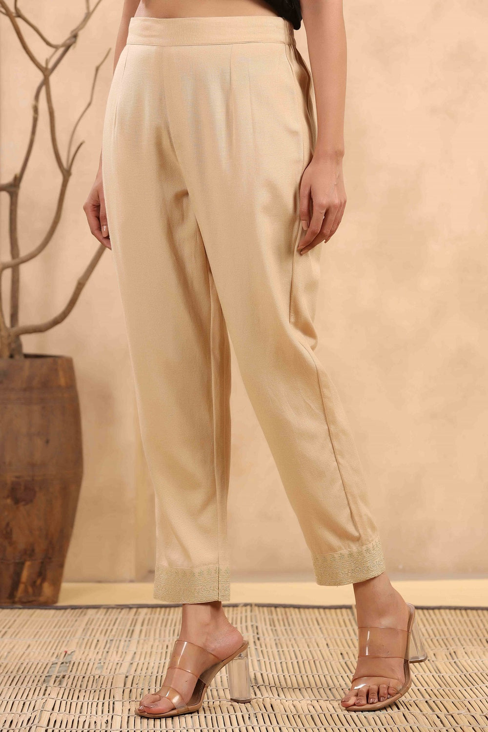 Juniper Gold Rayon Casual Wear Solid Straight Pants | Grocsy