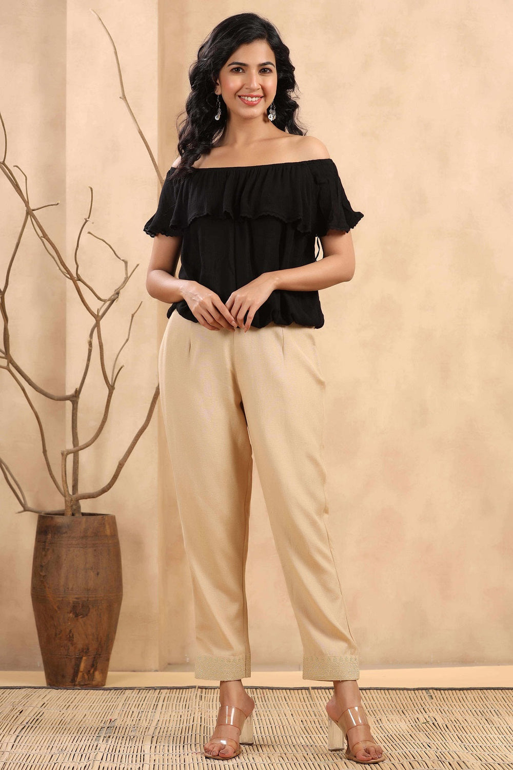 Juniper Gold Rayon Casual Wear Solid Straight Pants | Grocsy