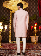 Raivat Ethnic Mens Art Silk Thread Work Indo Western In Onion Pink Colour | Grocsy