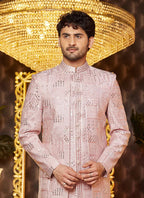 Raivat Ethnic Mens Art Silk Thread Work Indo Western In Onion Pink Colour | Grocsy
