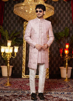 Raivat Ethnic Mens Art Silk Thread Work Indo Western In Onion Pink Colour | Grocsy