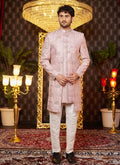 Raivat Ethnic Mens Art Silk Thread Work Indo Western In Onion Pink Colour | Grocsy