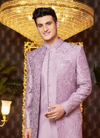 Raivat Ethnic Mens Art Silk Thread Work Indo Western In Light Purple Colour | Grocsy
