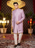 Raivat Ethnic Mens Art Silk Thread Work Indo Western In Light Purple Colour | Grocsy