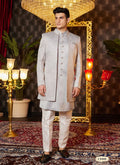 Raivat Ethnic Mens Art Silk Thread Work Indo Western In Grey Colour | Grocsy