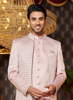 Raivat Ethnic Mens Art Silk Thread Work Indo Western In Onion Pink Colour | Grocsy