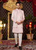 Raivat Ethnic Mens Art Silk Thread Work Indo Western In Onion Pink Colour | Grocsy