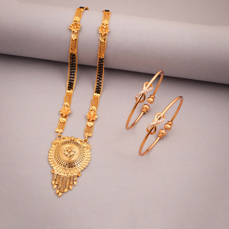 Tehzeeb Creations Gold-Polished Mangalsutra With Pair Of Bangle | Grocsy