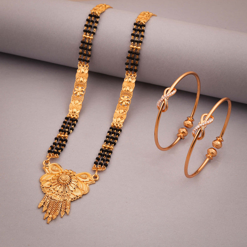 Tehzeeb Creations Gold-Polished Mangalsutra With Pair Of Bangle | Grocsy